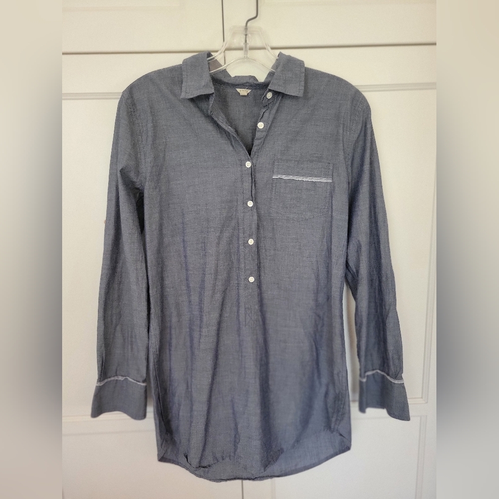 J. Crew Blue Long Sleeve Tunic Popover Shirt, XS
